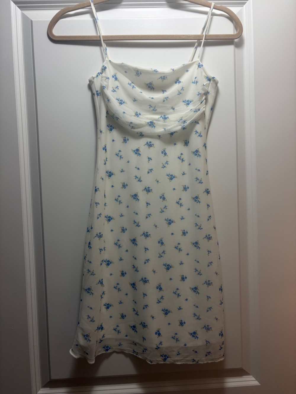Ivory Slip Dress with Blue Floral Print